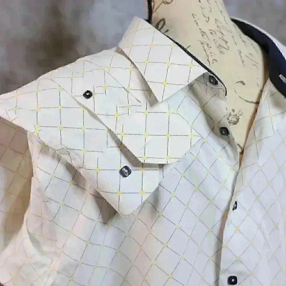 Rosso Milano Italy Modern Fit 3XL white w/blue/yellow square pattern, button dow - Picture 7 of 12
